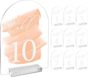 Wedding Table Number 1-10 Clear Acrylic Tabletop Signs 5x7 Inch with Holder - Picture 1 of 5