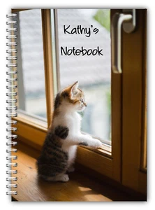 CAT KITTEN A5 PERSONALISE BY NAME NOTES NOTEBOOK 50 PAGES LINED PLAIN NEW - Picture 1 of 15