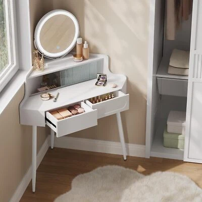 WOLTU Frisiertisch Eck Schminktisch Kosmetiktisch mit LED-Beleuchtung Spiegel - Bild 1 von 4