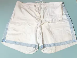 ANTIQUE 1920s VINTAGE HANDMADE WOMEN'S TRACK SHORTS LINEN BLUE SILK ACCENTS SIZE - Picture 1 of 10