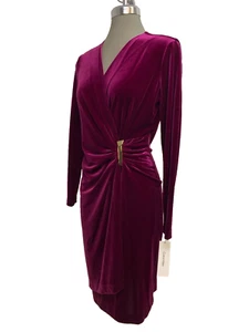 NEW Calvin Klein Elegant Velvet Purple Faux Wrap EZ Fit Sheath Dress size 6 - Picture 1 of 7