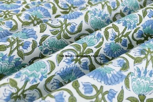 5 Yard Indian Hand Block Floral Print Fabric 100%Cotton Women Dress Voile Fabric - Picture 1 of 3