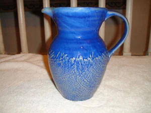 Vintage Craft Pottery Pitcher Beautiful Blue Color Ribbed Texture - Picture 1 of 11