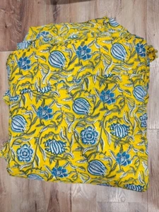25 Yard Indian Cotton Handmade Print Fabric Sanganeri Hand Block Printed Fabric - Picture 1 of 3