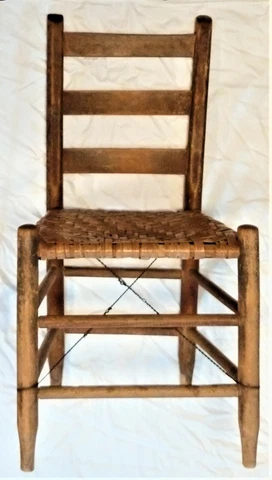 Antique Ladder Back Side Chair with Woven Seat Cover