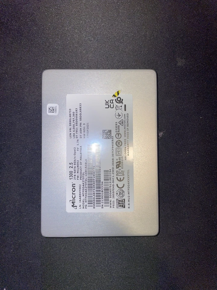 MICRON MTFDDAK2T0TDL-1AW1ZABHA 2TB 1300 2.5" SATA 6Gb/s  1.7A SSD Opal - Image 1 of 2