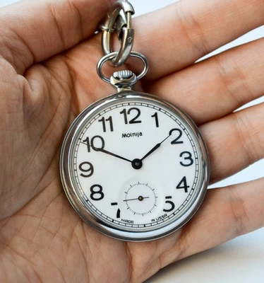 Reloj Bolsillo Mecánico MOLNIJA Vintage SOVIÉTICO 18 JOYAS 3602 URSS 1970 Foto 1 de 4