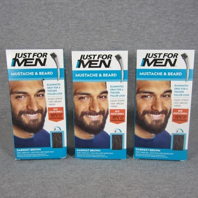 Tinte de color permanente Just for Men bigote y barba M-50 marrón más oscuro (paquete de 3) Foto 1 de 4