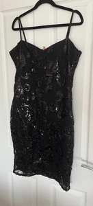 Lipsy Bodycon wiggle Dress 16 Black lined Lace sequin cruise Evening Wedding - Picture 1 of 7