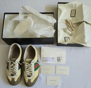 Zapatillas Gucci Piel de becerro Gamuza Web G74 ● Avena Burro Mystic White ● EE. UU. Talla 9,5 - Imagen 1 de 20