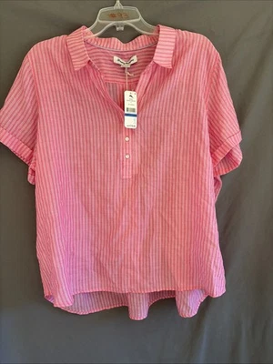 Camisa a rayas barrida por la arena Tommy Bahama SS 14871 Amaranto XL TG para mujer Foto 1 de 4