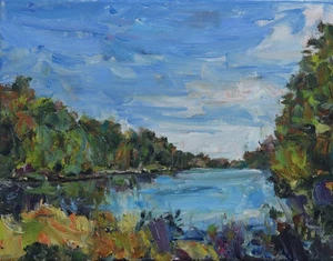 Art Original Oil Painting RM Mortensen "Locust Fork"  River Lake Nature 11 x 14 - Picture 1 of 1