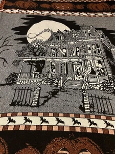 Halloween gewebter Wandteppich Decke Überwurf Spukhaus Vollmond Kürbis 50x65" - Bild 1 von 11