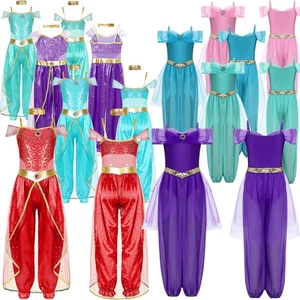 Girls Arabian Princess Outfit Adjustable Straps Sequins Waistband Themed AU - Picture 1 of 60