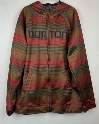 Burton Hoodie Mens XL Colombo Striped Snowboarding Zip Up Embroidered Brown Read - Image 1 of 4