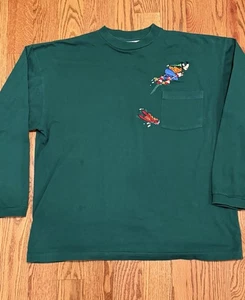 DISNEY Unisex Talla XL Verde Bordado Goofy Esquí Manga Larga Camiseta Bolsillo - Imagen 1 de 9