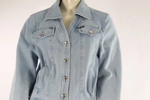 Vintage ESCADA Margaretha Ley Blue Denim Button Down Short Jacket Size 36 - Picture 1 of 17