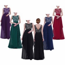 Womens Lace Elegant Wedding Bridesmaid Chiffon Sleeveless Maxi Formal Long Dress