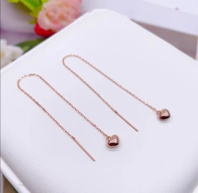 Cadena de oro rosa puro AU750 18K aretes en forma de corazón de la suerte cadena de eslabones de línea para mujer Foto 1 de 4