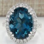 6.50 Ct Oval Cut Lab-Created Blue Topaz Halo Engagement Ring 925 Sterling Silver