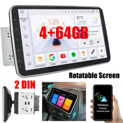 64GB 2DIN 10.1'' Rotatable Car Stereo Radio GPS BT Carplay Android 13 For Toyota - Image 1 of 4
