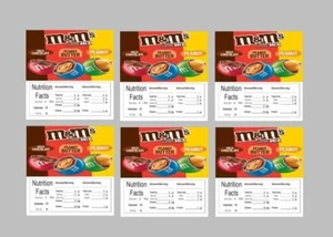 6 Vinyl 2.5 x 2.5 Vending Labels Stickers with NUTRITION mm mix - Picture 1 of 1