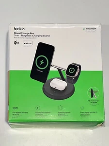 Belkin Boost Charge Pro 3-in-1 Qi2 Charging Stand w/ Magsafe WIZ023 - Black - Picture 1 of 2