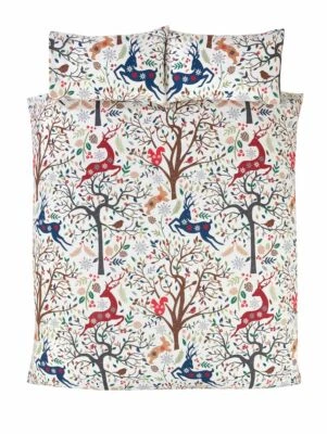 Inverno Skandi Foresta Bosco Animali Cervo, Coniglio Copripiumone Set Letto - Immagine 1 di 3