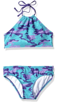 Kanu Surf Girls' Mahina Beach Sport Halter Bikini 2-Piece Swimsuit, Purple, Sz 5 - Image 1 of 2