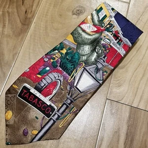 Nos Vintage Tabasco Karneval Seidenkrawatte Parade Alligator Float Neck Tie 56,5 - Bild 1 von 7