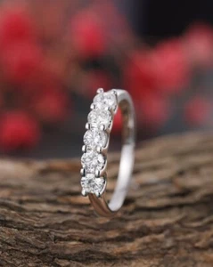 Half Eternity Wedding Ring 3Ct Round Cut Simulate Diamond in 14K White Gold Over - Picture 1 of 8