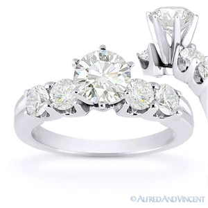 Forever Brilliant Round Cut Moissanite 5-Stone Engagement Ring in 14k White Gold - Picture 1 of 5