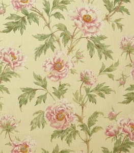 COLEFAX AND FOWLER CURTAIN FABRIC DESIGN Tree Peony 3 METRES PINK/GREEN LINEN - Picture 1 of 8