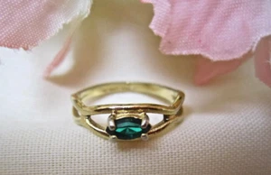 18K HGE Yellow Gold Electroplate Ring Sz 5 Women's Emerald Green Marquise Stone - Picture 1 of 7