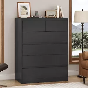 Black Dresser for Bedroom Modern Chest of Drawers Tall Dresser with 6 Drawers - Picture 1 of 7