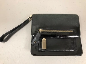 Vanessa Bruno Black Patent Leather Suede Wristlet Clutch Bag Purse - Picture 1 of 11