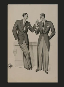 30s Fashion Poster On Cardboard B/N Depicting Men's Fashion - Picture 1 of 1
