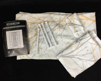 Ecodecor French Door Curtains 2 panels 4 rods yellow tree branch New 25 x 40 - Image 1 of 4