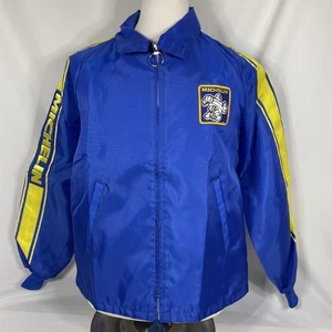 Vintage Michelin Racing Jacket by Swingster Blue Mens Large Patches Tire O Rama - Picture 1 of 11
