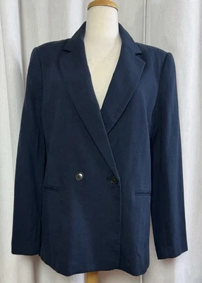 Blazer Banana Republic Azul Marino Talla 12 Doble Pecho Algodón Lino Muesca Solapa Nuevo con Etiquetas Foto 1 de 4