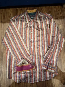 Camisa Robert Graham Edición Limitada Para Hombres 100% Seda Geométrica Puño Abatible Grande - Imagen 1 de 7