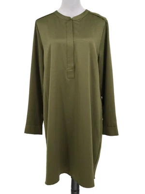 Vestido Banana Republic para mujer 14 verde satén Henley cremallera cambio sin defecto en el cinturón Foto 1 de 4