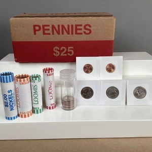 UNSEARCHED Fed Sealed BOX Pennies 1 2025 PENNY ROLL Quarter Dime Nickel OBW MORE - Picture 1 of 10