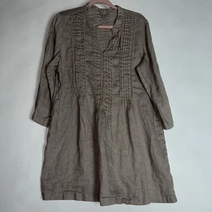 Mini abito tunica J Jill lino grande nascosto davanti bordo all'uncinetto marrone Lagenlook Boho - Foto 1 di 7