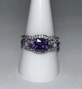 Size 9 OUR MOMENT FOREVER Purple Topaz/Lt. Purple Topaz Rhodium Ring Bomb Party - Picture 1 of 4