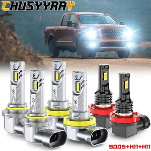 For Nissan Titan XD 2016-2019 LED Headlight High Low Beam Light Bulb + Fog Lamp - Picture 1 of 15