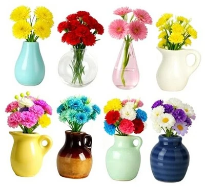 Mini jarrón de cerámica imanes para nevera, lindo jarrón de plantas pequeñas refrigerador paquete de 8 Foto 1 de 4