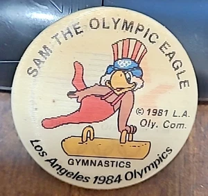 VINTAGE 1984 SUMMER OLYMPICS LA BUTTON CO SAM THE EAGLE GYMNASTICS PINBACK RARE - Bild 1 von 5