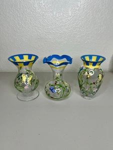 Lenox Schmetterlingswiese Glas Vase 3er Set - handbemalt Blumen Insekten Trio - Bild 1 von 18