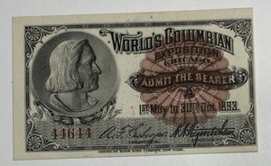 Biglietto Esposizione Mondiale Colombiana 1893 Chicago - American Bank Note Co - Foto 1 di 3